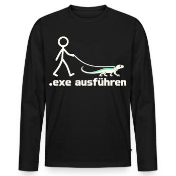 exe ausführen – Eidechse am Strichmännchen - Männer Premium Bio Langarmshirt - Schwarz - Vorne - Nico (187cm)