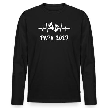 Papa 2027 Werden Vater 2027 Mit Baby Fußabdrücken - Männer Premium Bio Langarmshirt - Schwarz - Vorne - Nico (187cm)