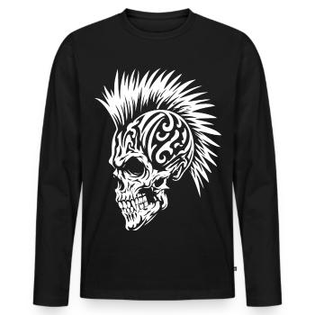 Punk Schädel mit Irokesenfrisur Tribal - Männer Premium Bio Langarmshirt - Schwarz - Vorne - Nico (187cm)