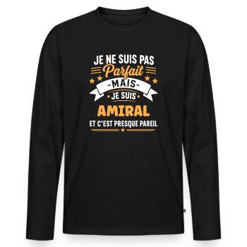Perfekt, aber Admiral – nautischer Humor - Männer Premium Bio Langarmshirt - Schwarz - Vorne - Nico (187cm)