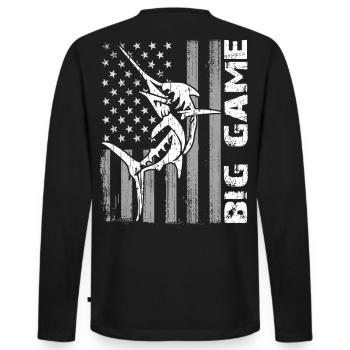 Jumping Marlin with US flag Deep Sea Fishing - Men's Premium Organic Long Sleeve Shirt - black - Back - Nico (187cm)
