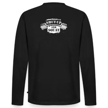 Shut Up And Squat Halt Die Klappe Bodybuilding Gym - Männer Premium Bio Langarmshirt - Schwarz - Hinten - Nico (187cm)