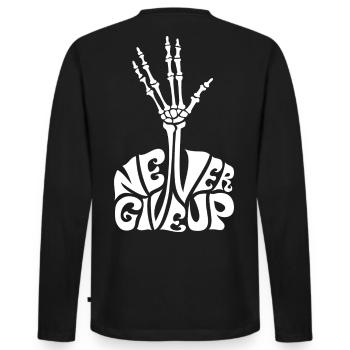 never give up ! halloween Lebe lang und in Frieden - Männer Premium Bio Langarmshirt - Schwarz - Hinten - Nico (187cm)