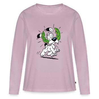 Asterix & Obelix Idefix Mit Lorbeerkranz - Frauen Premium Bio Langarmshirt - Altrosa - Vorne - Julia (174cm)