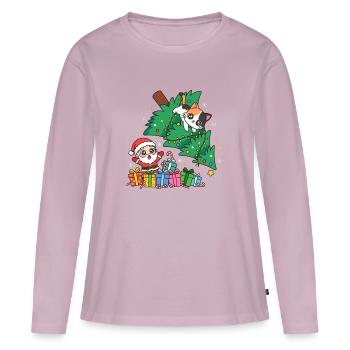 Weihnachtskatze zwischen Baum und Geschenken - Frauen Premium Bio Langarmshirt - Altrosa - Vorne - Julia (174cm)