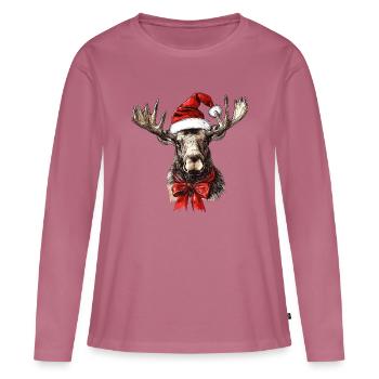 Elch Weihnachten Weihnachtspullover Rentier Damen - Frauen Premium Bio Langarmshirt - Mauve - Vorne - Julia (174cm)