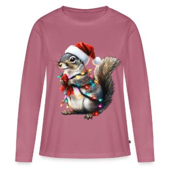 Eichhörnchen mit Lichterkette - Weihnachtspullover - Frauen Premium Bio Langarmshirt - Mauve - Vorne - Julia (174cm)