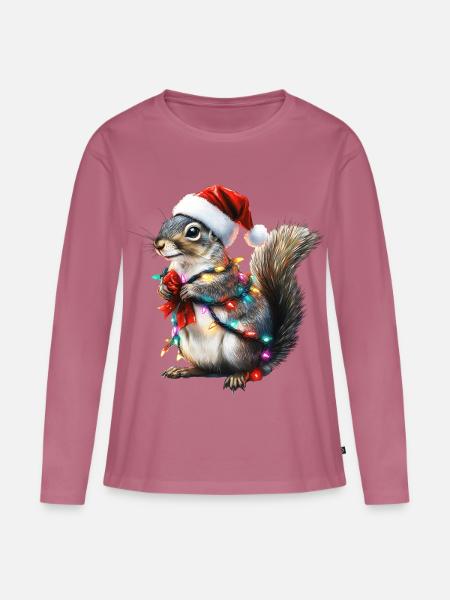 Eichhörnchen mit Lichterkette - Weihnachtspullover - Frauen Premium Bio Langarmshirt - Mauve