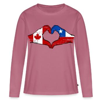 Kanada Chile Flagge Hände Herzform used - Frauen Premium Bio Langarmshirt - Mauve - Vorne - Julia (174cm)