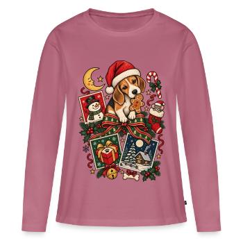 Weihnachts-Beagle-Welpendesign – Festlicher Hund - Frauen Premium Bio Langarmshirt - Mauve - Vorne - Julia (174cm)