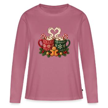 Weihnachts-Heißschokoladen-Tassen und Lebkuchen - Frauen Premium Bio Langarmshirt - Mauve - Vorne - Julia (174cm)