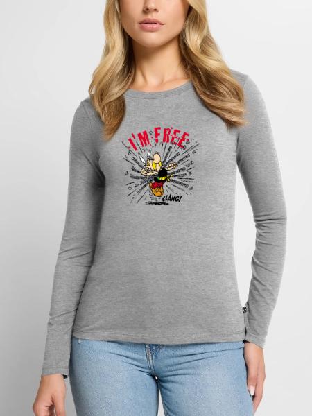 Asterix & Obelix - Asterix 'I'm Free' - Frauen Premium Bio Langarmshirt - Grau meliert - Vorne - Julia (174cm)