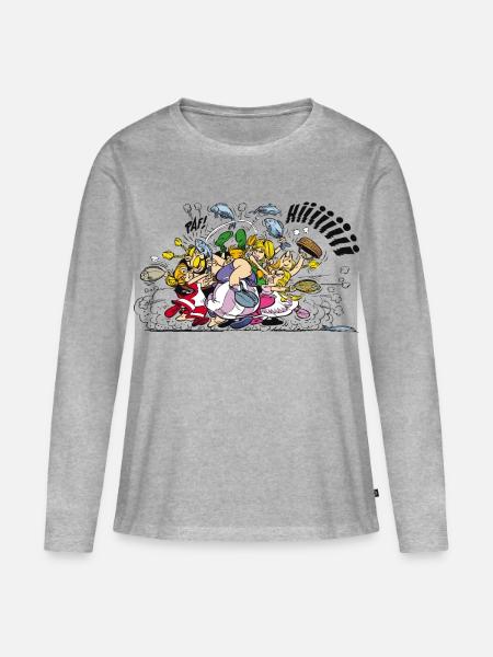 Asterix & Obelix Schlägerei - Frauen Premium Bio Langarmshirt - Grau meliert