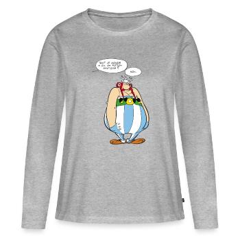 Asterix & Obelix - Obelix Sprechblasen - Frauen Premium Bio Langarmshirt - Grau meliert - Vorne - Julia (174cm)