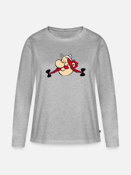 Asterix & Obelix - Obelix Gesicht - Frauen Premium Bio Langarmshirt - Grau meliert