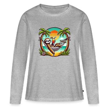 Paresseux dans le hamac - T-shirt manches longues Premium bio Femme - gris chiné - Devant - Julia (174cm)