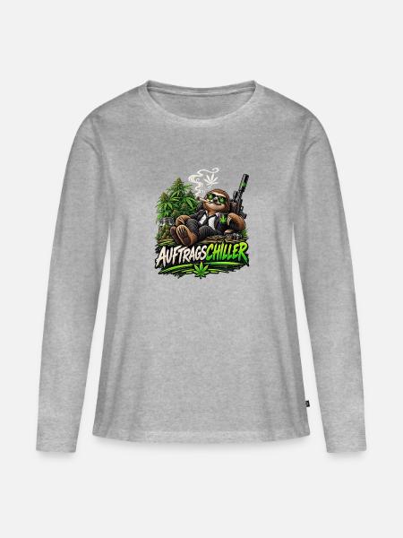 Auftragschiller – Faultier mit Cannabis-Humor - Frauen Premium Bio Langarmshirt - Grau meliert