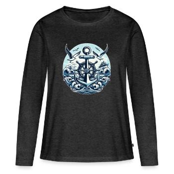 Logo du volant d’ancrage - T-shirt manches longues Premium bio Femme - anthracite chiné - Devant - Julia (174cm)