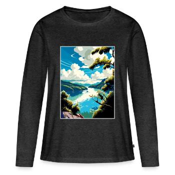 Danube River Europe Vintage voyage affiche Souvenir - T-shirt manches longues Premium bio Femme - anthracite chiné - Devant - Julia (174cm)