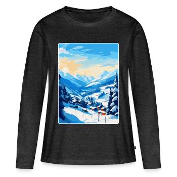 Saalbach Austria Vintage Travel Poster Souvenir - Women's Premium Organic Long Sleeve Shirt - heather anthracite - Front - Julia (174cm)