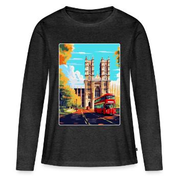 Westminster Abbey London England Großbritannien Reiseplakat - Frauen Premium Bio Langarmshirt - Anthrazit meliert - Vorne - Julia (174cm)