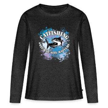 Wels Waller fischen Wels auf Farbklecksen - Frauen Premium Bio Langarmshirt - Anthrazit meliert - Vorne - Julia (174cm)