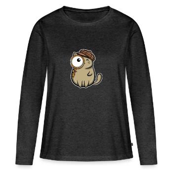 Sherlock Meows Detektiv Meow Miau Agent - Frauen Premium Bio Langarmshirt - Anthrazit meliert - Vorne - Julia (174cm)