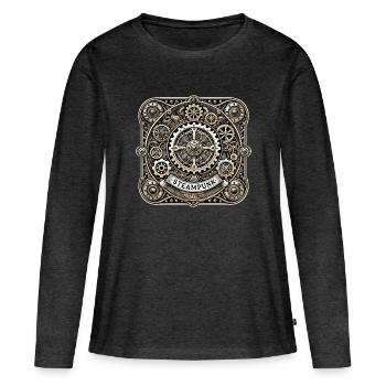 Steampunk Logo - T-shirt manches longues Premium bio Femme - anthracite chiné - Devant - Julia (174cm)