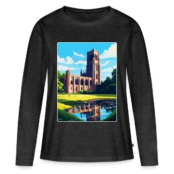 Fountains Abbey North Yorkshire Reiseposter WPA - Frauen Premium Bio Langarmshirt - Anthrazit meliert - Vorne - Julia (174cm)