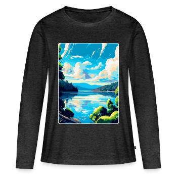 Souvenir de l’affiche de voyage vintage de l’Europe sur le Danube - T-shirt manches longues Premium bio Femme - anthracite chiné - Devant - Julia (174cm)