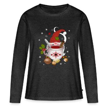 Gnom Zwerg Weihnachten Früchtetee Wichtel Nuß - Frauen Premium Bio Langarmshirt - Anthrazit meliert - Vorne - Julia (174cm)