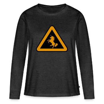 Achtung Einhorn, Gefahr - Frauen Premium Bio Langarmshirt - Anthrazit meliert - Vorne - Julia (174cm)