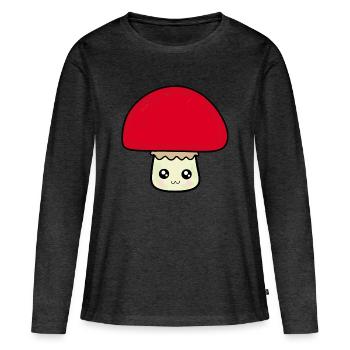 Champignon Kawaii Kawaii Chibi Nourriture Kawaii - T-shirt manches longues Premium bio Femme - anthracite chiné - Devant - Julia (174cm)