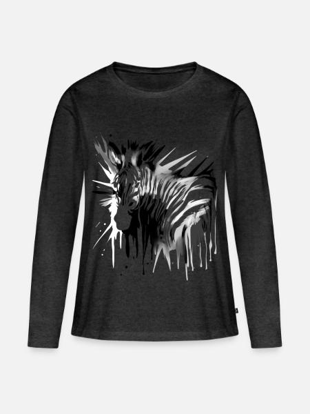 Zebra Schwarz Weiß Zebrastreifen - Frauen Premium Bio Langarmshirt - Anthrazit meliert