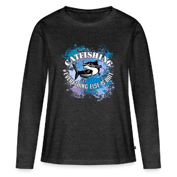 Wels Waller fischen Wels auf Farbklecksen - Frauen Premium Bio Langarmshirt - Anthrazit meliert - Vorne - Julia (174cm)