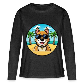 Alano Español Hunderasse Cartoon Sonnenbrille Strand - Frauen Premium Bio Langarmshirt - Anthrazit meliert - Vorne - Julia (174cm)