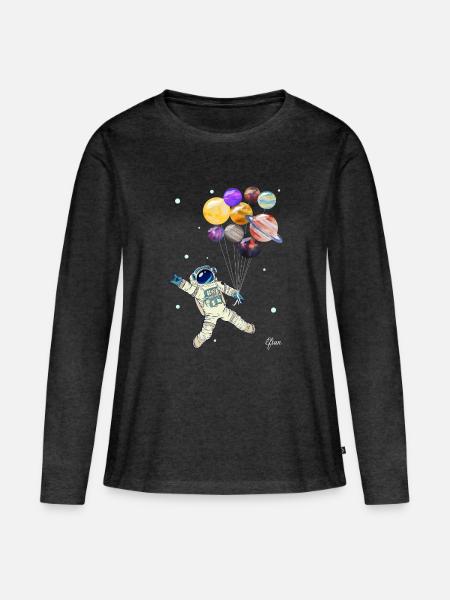 Astronaut mit Planeten Luftballons - Weltraum - Frauen Premium Bio Langarmshirt - Anthrazit meliert