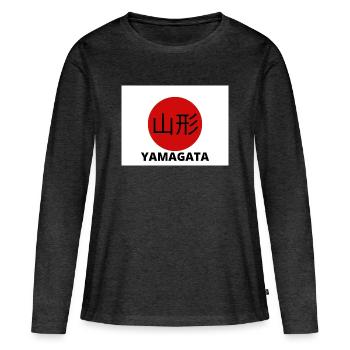 Yamagata Japon à Kanji - T-shirt manches longues Premium bio Femme - anthracite chiné - Devant - Julia (174cm)