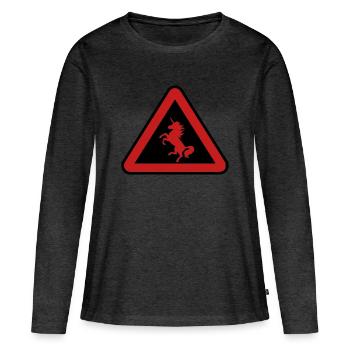 Achtung Einhorn, Gefahr - Frauen Premium Bio Langarmshirt - Anthrazit meliert - Vorne - Julia (174cm)