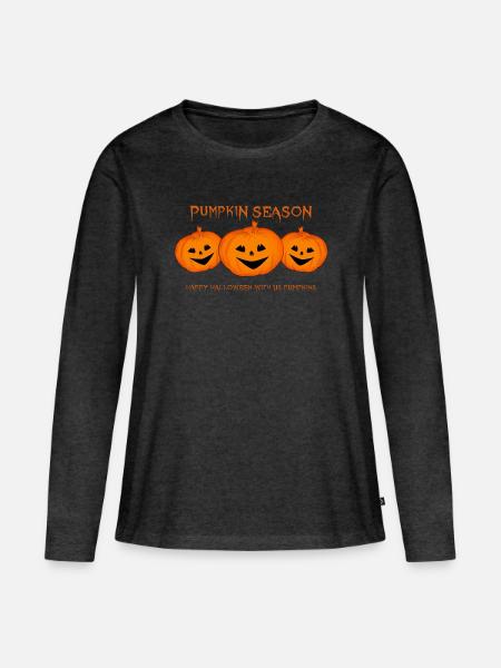 pumpkins Halloween Kürbis - Frauen Premium Bio Langarmshirt - Anthrazit meliert