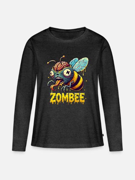 Zombee - Frauen Premium Bio Langarmshirt - Anthrazit meliert