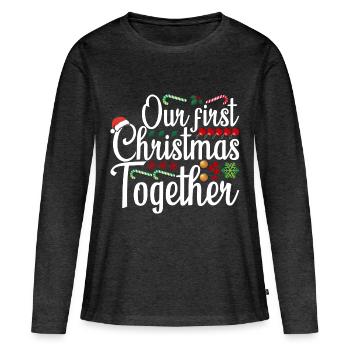 First Christmas Together Partnerlook Weihnachten - Frauen Premium Bio Langarmshirt - Anthrazit meliert - Vorne - Julia (174cm)