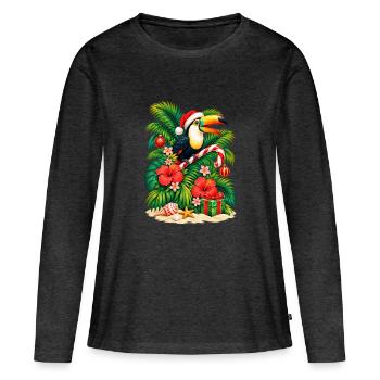 Festlicher Tukan im Paradies – tropisches Weihnachten - Frauen Premium Bio Langarmshirt - Anthrazit meliert - Vorne - Julia (174cm)