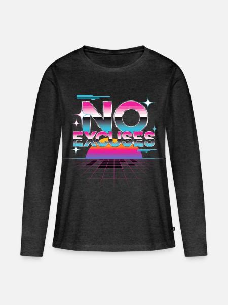 No Excuses Motivationsspruch Synthwave - Frauen Premium Bio Langarmshirt - Anthrazit meliert