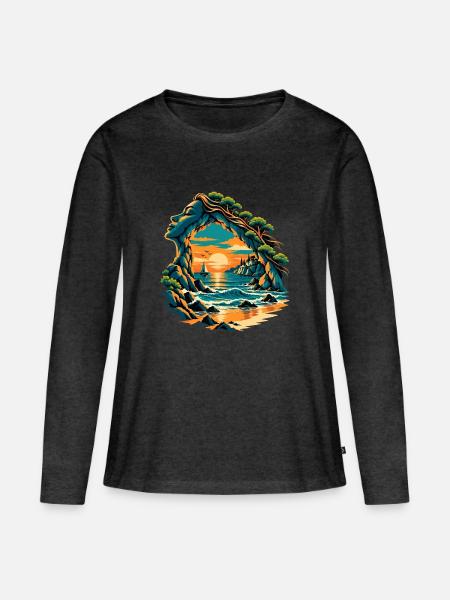 Magische Küstenbucht - Frauen Premium Bio Langarmshirt - Anthrazit meliert