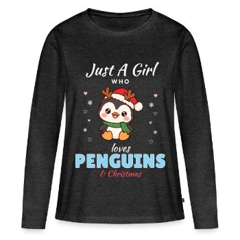Just a Girl who loves Penguins & Christmas - Frauen Premium Bio Langarmshirt - Anthrazit meliert - Vorne - Julia (174cm)