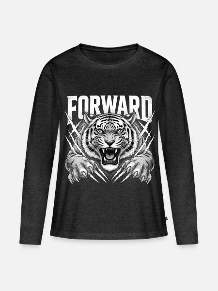 Brüllender Tiger mit Krallen - Frauen Premium Bio Langarmshirt - Anthrazit meliert
