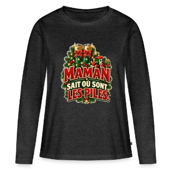 Mama weiß, wo die Batterien sind – Weihnachtshumor - Frauen Premium Bio Langarmshirt - Anthrazit meliert - Vorne - Julia (174cm)