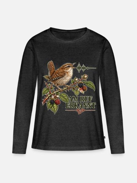 Zaunkönig – Am Ruf erkannt - Frauen Premium Bio Langarmshirt - Anthrazit meliert