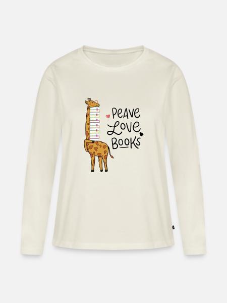 Lesen Bücher Buch Giraffe - Frauen Premium Bio Langarmshirt - Naturweiß